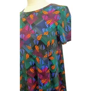 LULAROE Leaves Autumn Print High Low Long Dress Stretch Tee Shirt Pocket XS